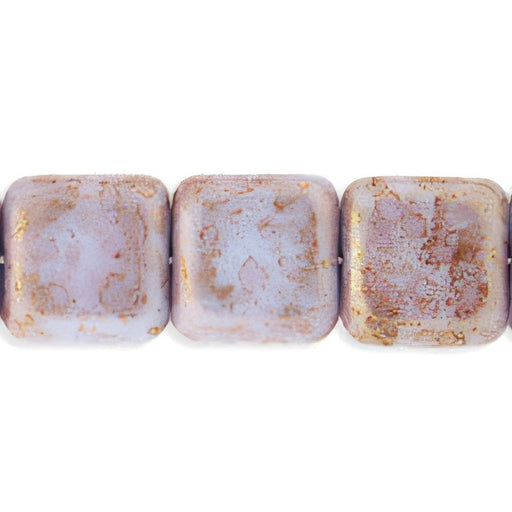 Czech Flat Squares 9mm Topaz/Pink Luster - Opaque Blue (25pcs)