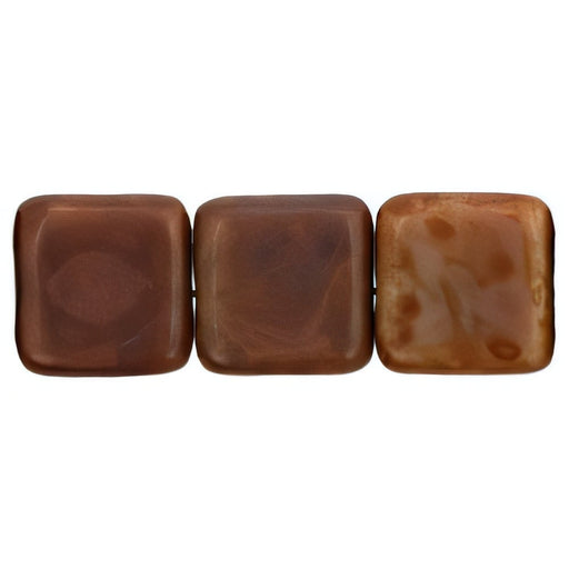 Czech Flat Squares 9mm Brown Caramel - Picasso (25pcs)