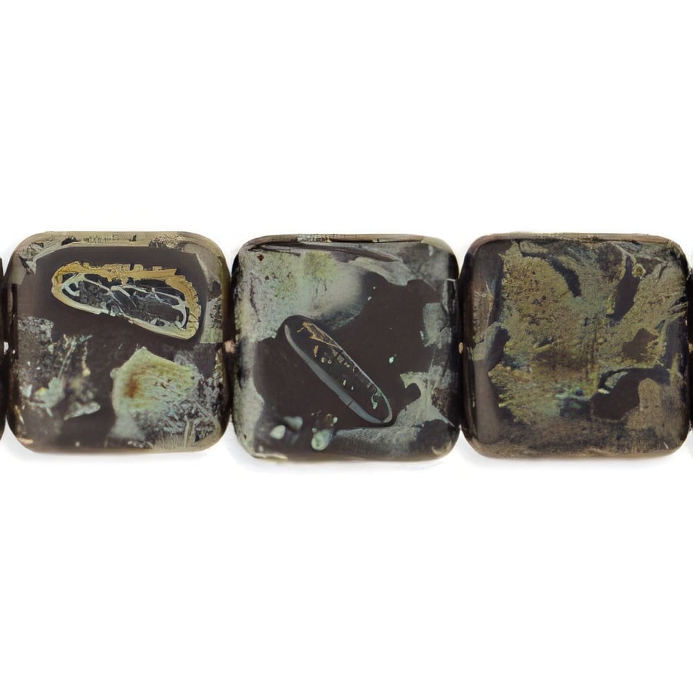 Czech Flat Squares 9mm Matte - Jet - Picasso (25pcs)