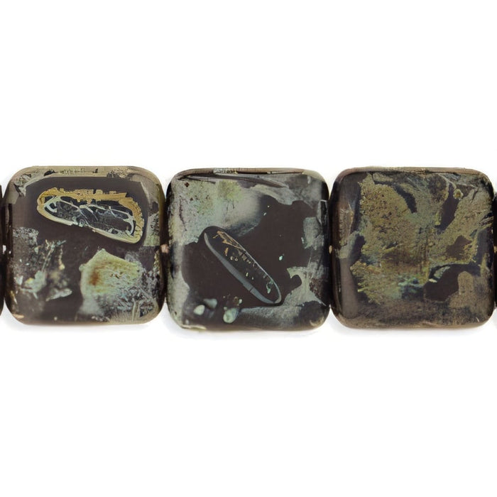 Czech Flat Squares 9mm Matte - Jet - Picasso (25pcs)