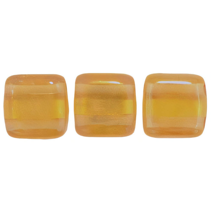 Czech CzechMates Tile Bead 6mm Gold Marbled - Topaz (50pcs)