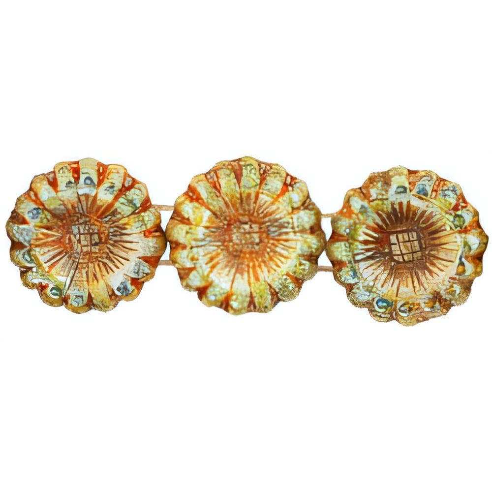 Czech Two Hole Sunflowers 12mm Luster - Opaque Green (25pcs)