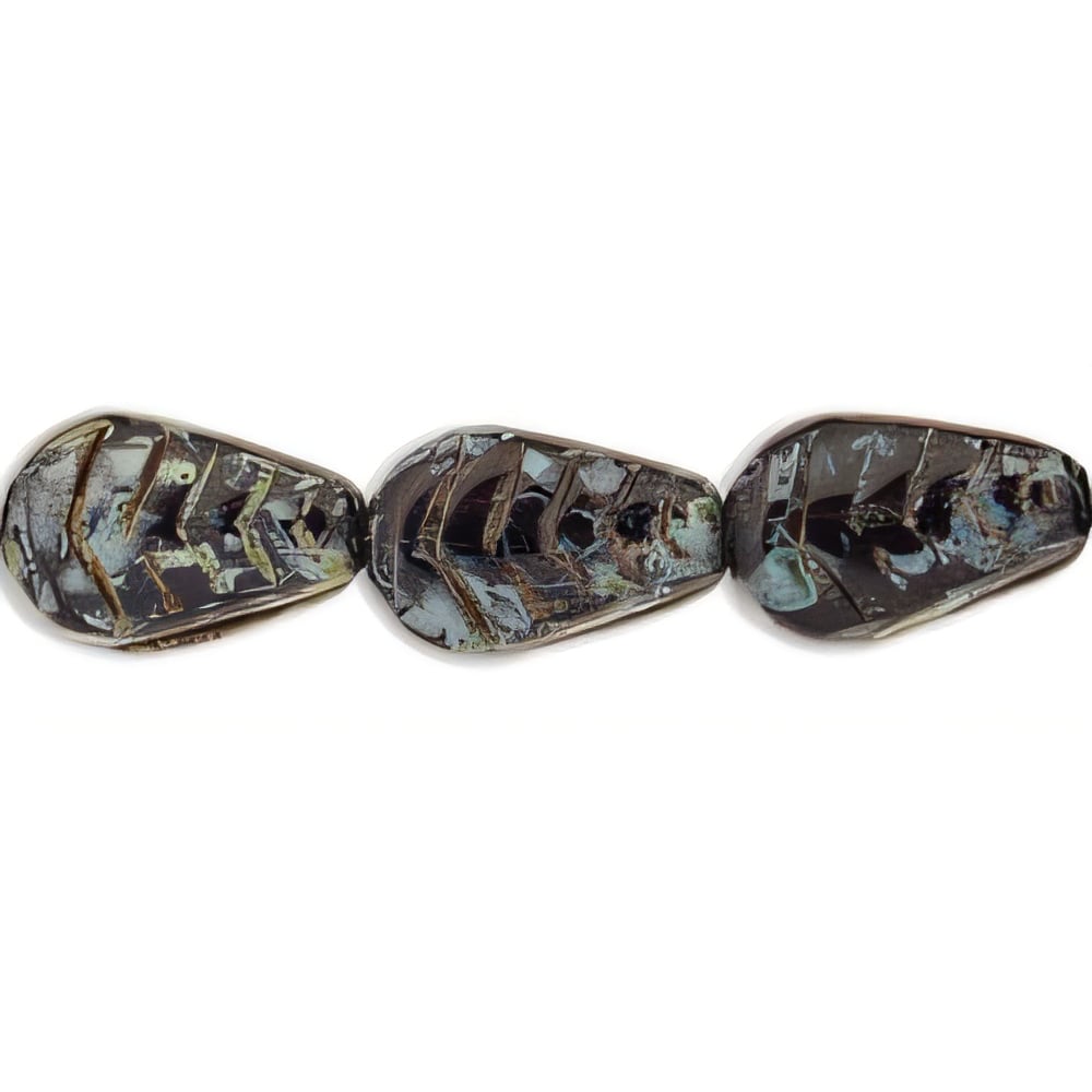 Czech Vintage Style Leaves 12 x 8mm Jet - Picasso (25pcs)