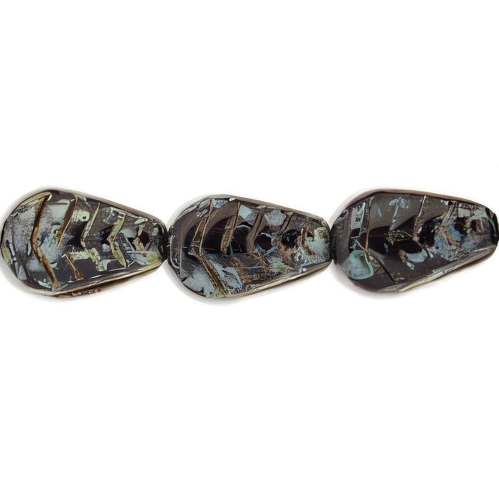 Czech Vintage Style Leaves 12 x 8mm Jet - Picasso (25pcs)