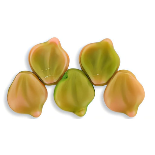 Czech Wavy Leaves 15 x 12mm Luster - Pink Coral/Olivine (25pcs)