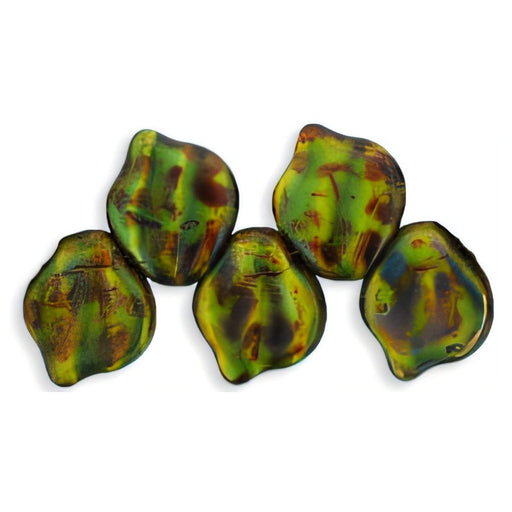 Czech Wavy Leaves 15 x 12mm Opaque Yellow/Jet - Picasso (25pcs)