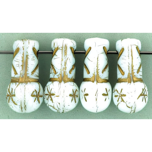 Czech Vintage Czech Style Drops 15 x 8mm White - Gold Inlay (25pcs)