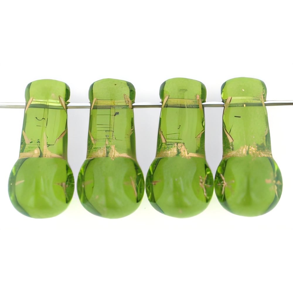 Czech Vintage Czech Style Drops 15 x 8mm Olivine - Gold Inlay (25pcs)