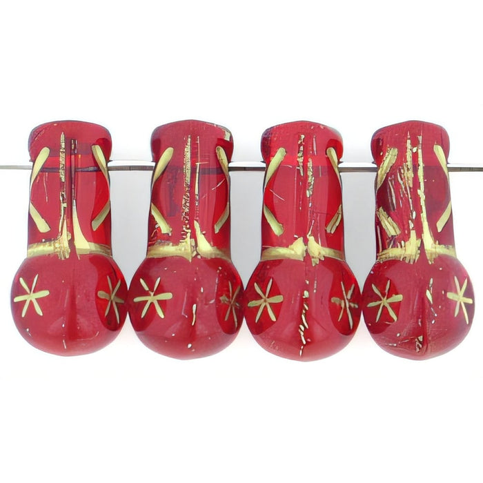 Czech Vintage Czech Style Drops 15 x 8mm Ruby - Gold Inlay (25pcs)