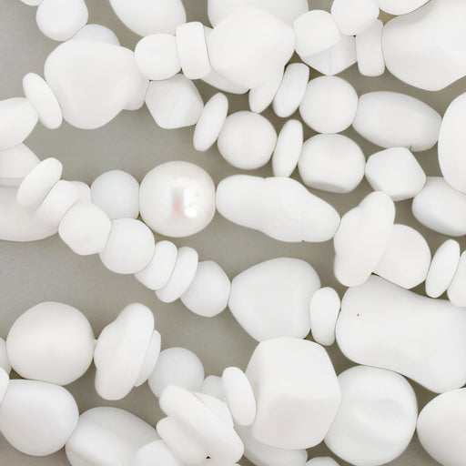 Czech Strung Pressed Bead Mixes Opaque White Mix