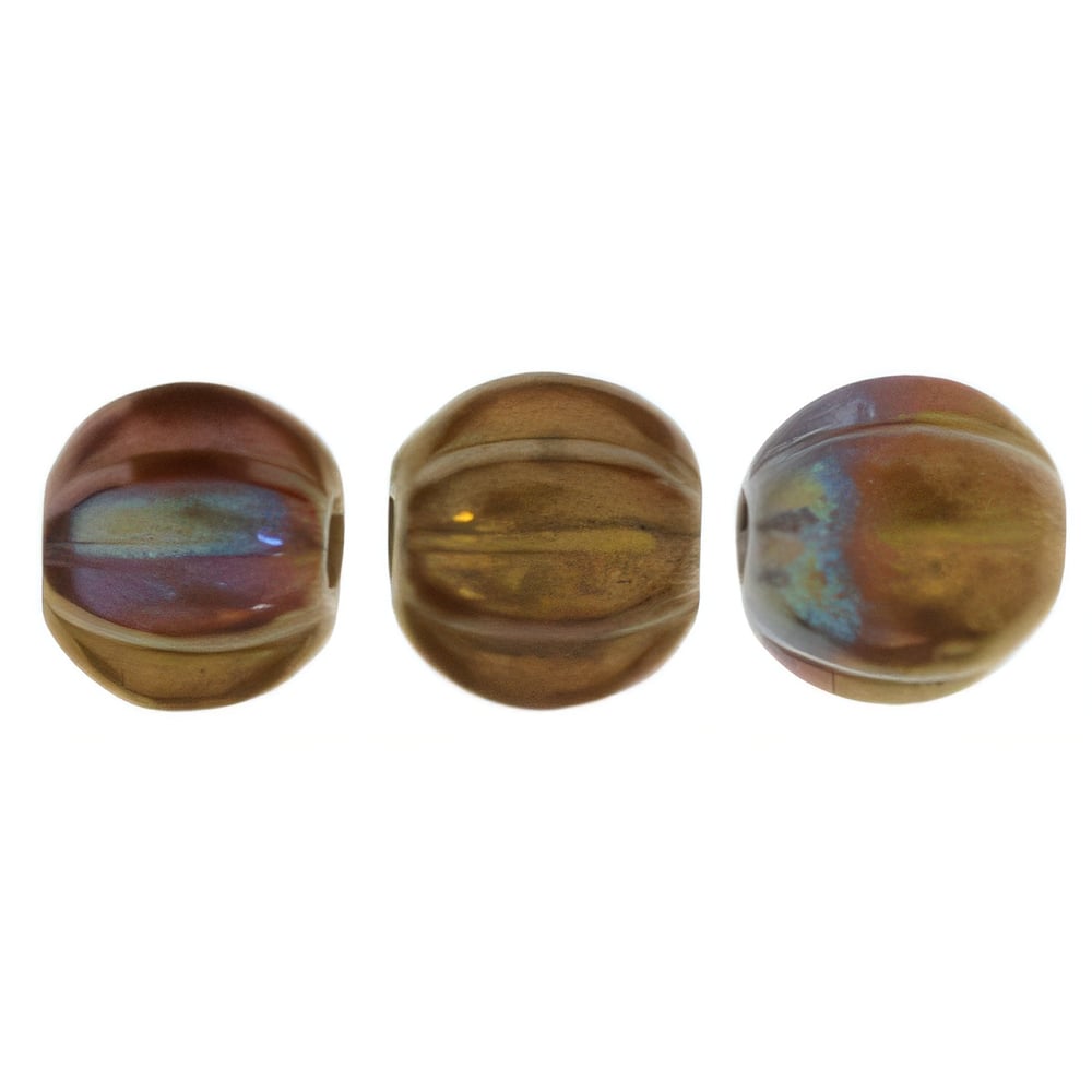 Czech Melon Round 5mm Bronze Luster Iris - Opaque Red (50pcs)