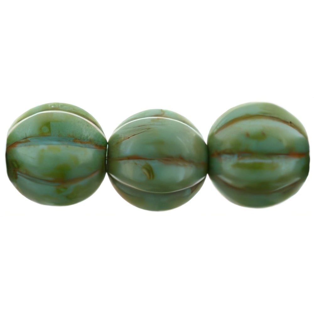 Czech Melon Round 8mm Turquoise - Picasso (25pcs)