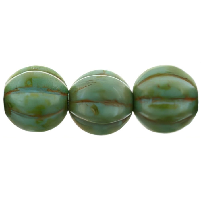 Czech Melon Round 8mm Turquoise - Picasso (25pcs)