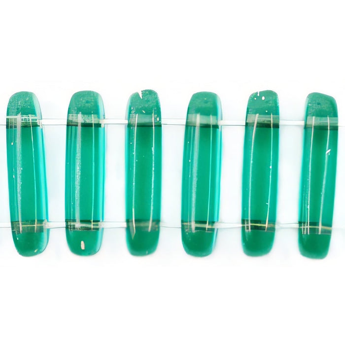 Czech Two Hole Bar 15 x 5mm Cool Mint Green - Silver-Lined (50pcs)