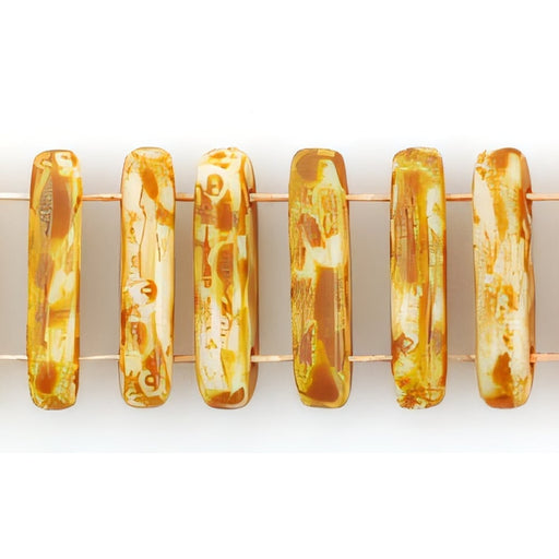 Czech Two Hole Bar 15 x 5mm Opaque White - Picasso (25pcs)