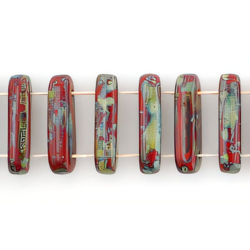 Czech Two Hole Bar 15 x 5mm Opaque Red - Picasso (50pcs)