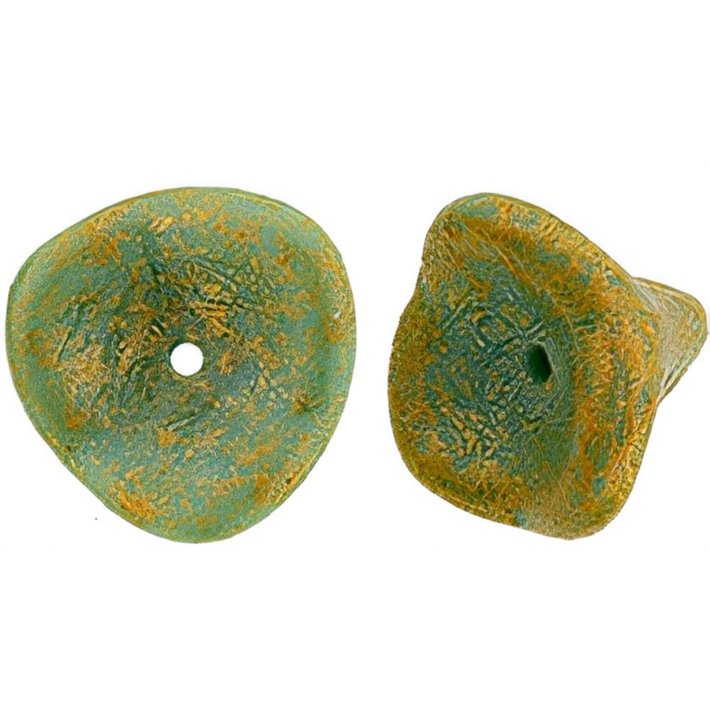 Czech Three Petal Flowers 12 x 10mm Turquoise Antique Shimmer (25pcs)