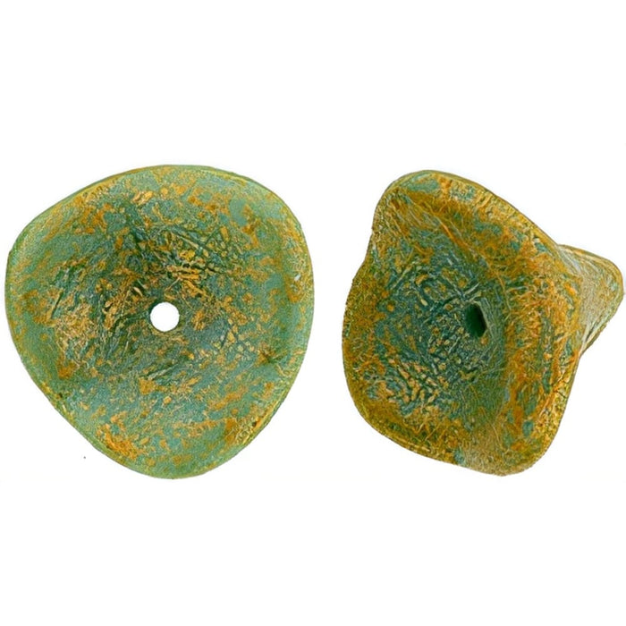 Czech Three Petal Flowers 12 x 10mm Turquoise Antique Shimmer (25pcs)