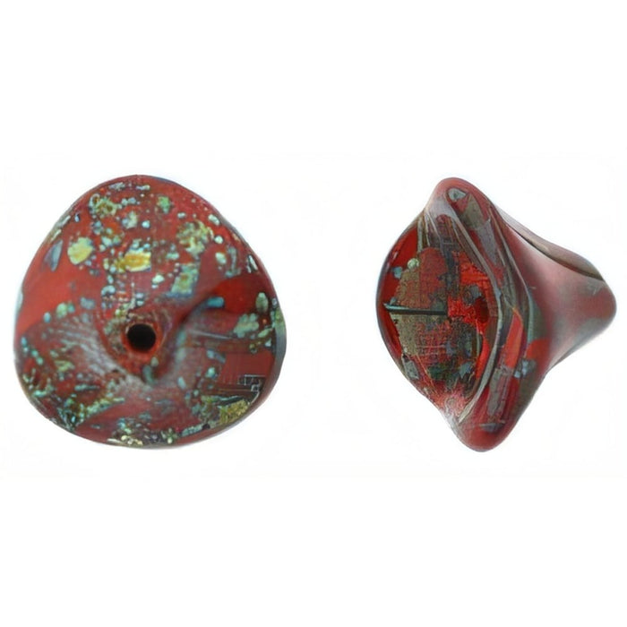 Czech Three Petal Flowers 12 x 10mm Opaque Red - Picasso (25pcs)