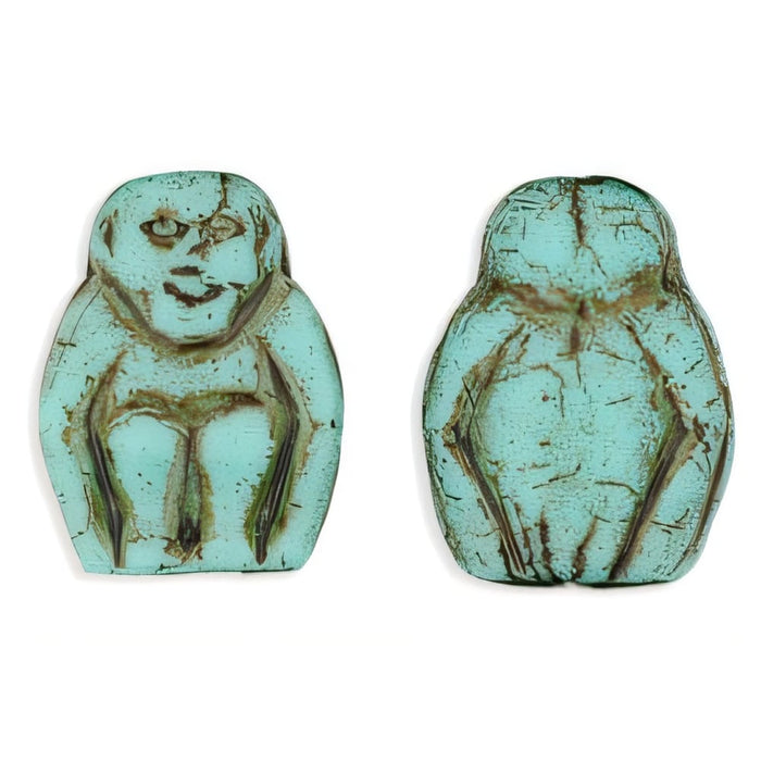 Czech Monkeys 14mm Matte - Turquoise - Brown Inlay (25pcs)