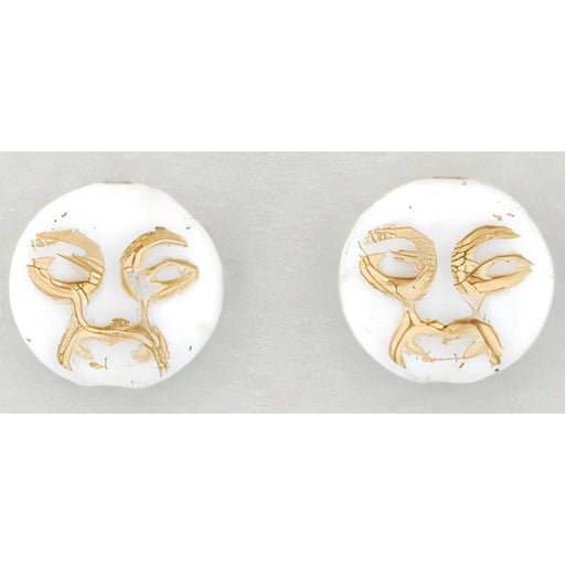 Czech Moon Faces 9mm White - Gold Inlay (25pcs)