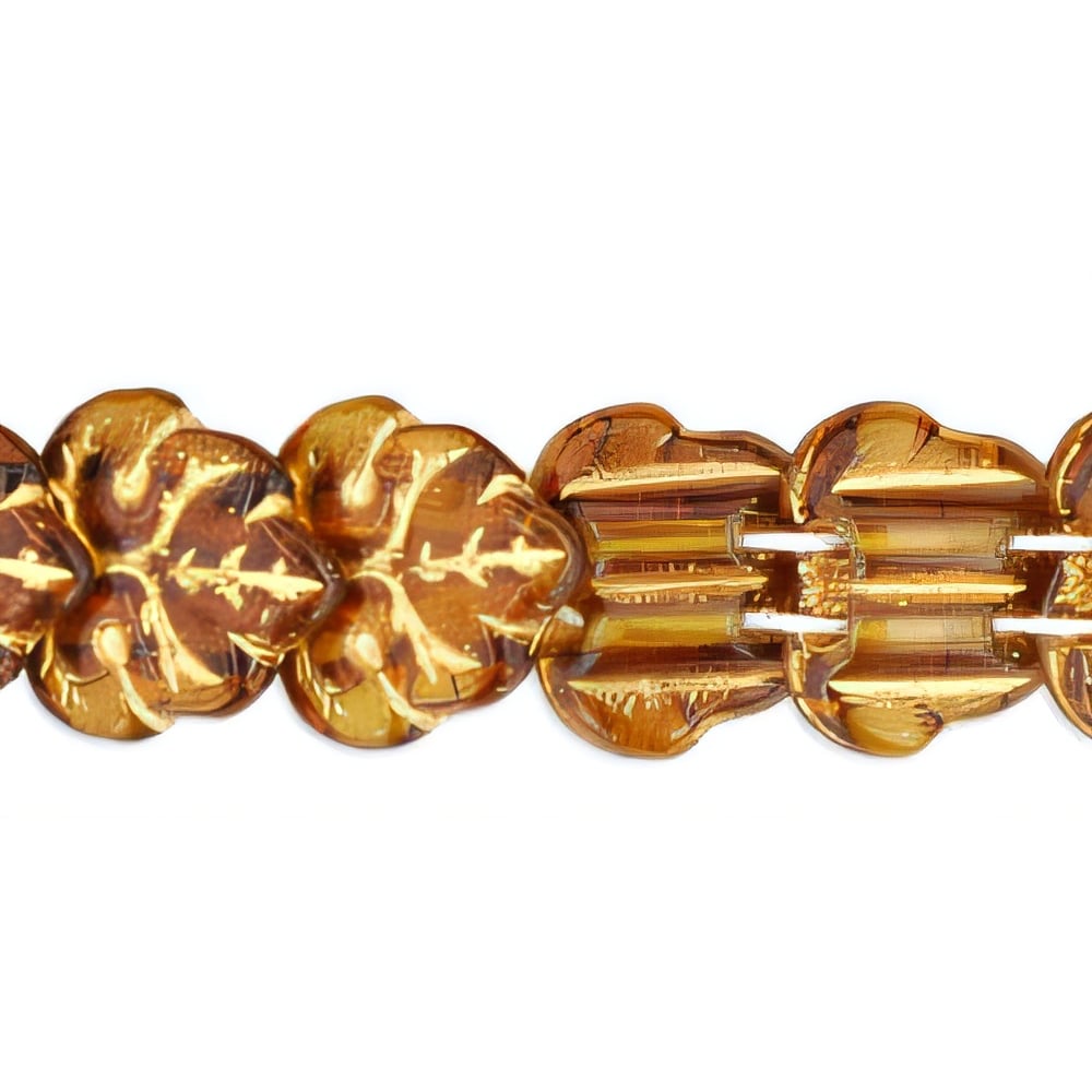 Czech Two-Hole Maple Leaves 13mm: Topaz - Gold Inlay (25pcs)