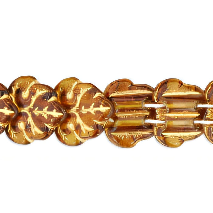 Czech Two-Hole Maple Leaves 13mm: Topaz - Gold Inlay (25pcs)