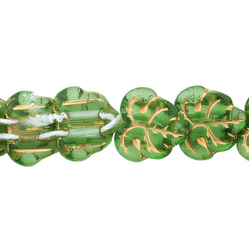 Czech Two-Hole Maple Leaves 13mm: Peridot Green - Gold Inlay (25pcs)