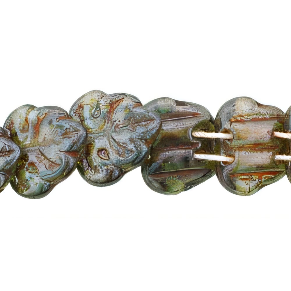 Czech Two-Hole Maple Leaves 13mm Luster - Transparent Green (25pcs)