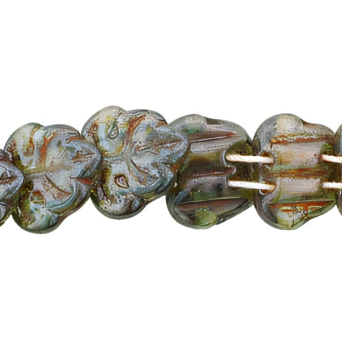 Czech Two-Hole Maple Leaves 13mm Luster - Transparent Green (25pcs)