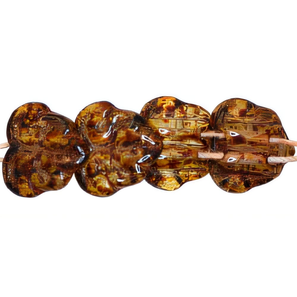 Czech Two-Hole Maple Leaves 13mm: Crystal - Picasso (25pcs)