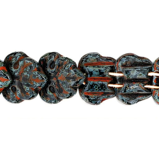 Czech Two-Hole Maple Leaves 13mm: Jet - Picasso (25pcs)