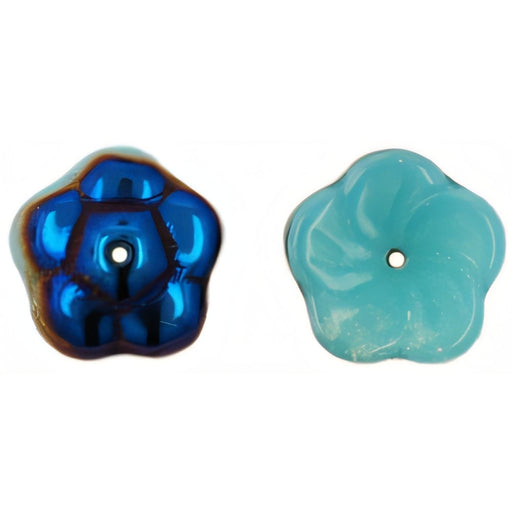 Czech Pinwheel Flower 12mm Blue Iris - Milky Aquamarine (50pcs)