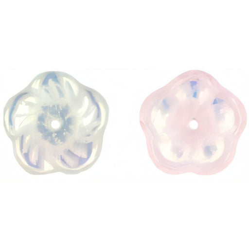 Czech Pinwheel Flower 12mm Luster Iris - Green/Pink (50pcs)