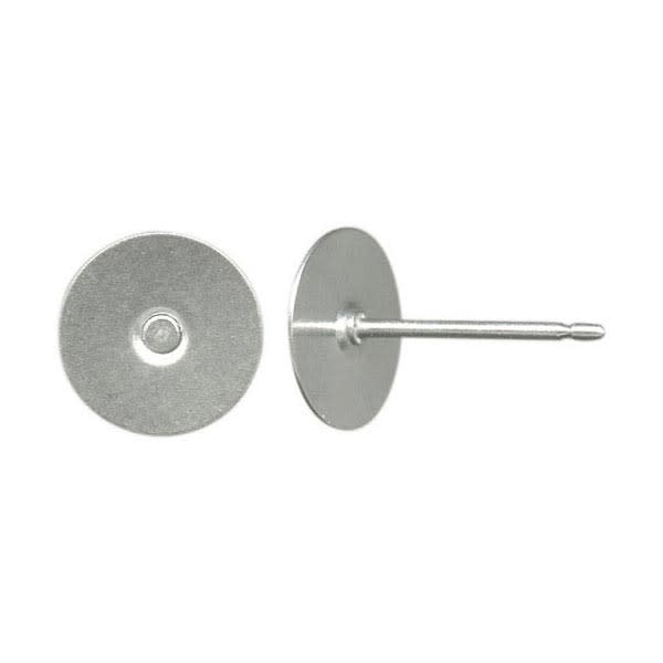 Earring Findings, 9.5mm Long Post with 8mm Glue On Pad, Titanium (10 Pairs)