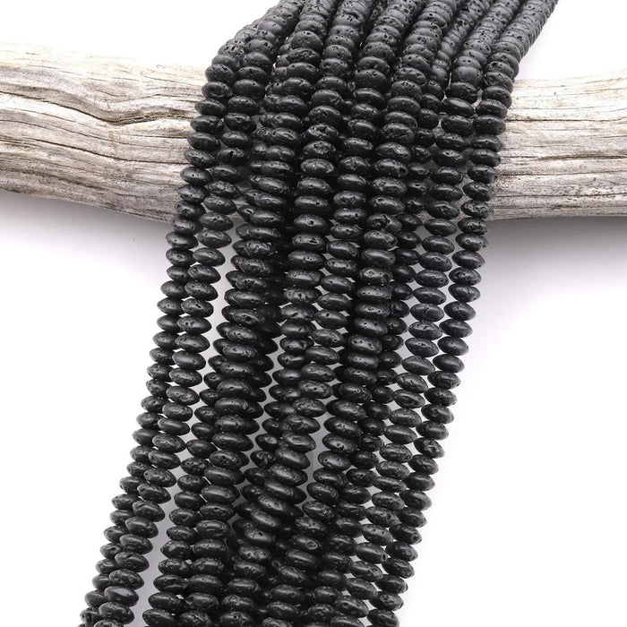 Natural Black Lava 6mm Rondelle Bead Strand