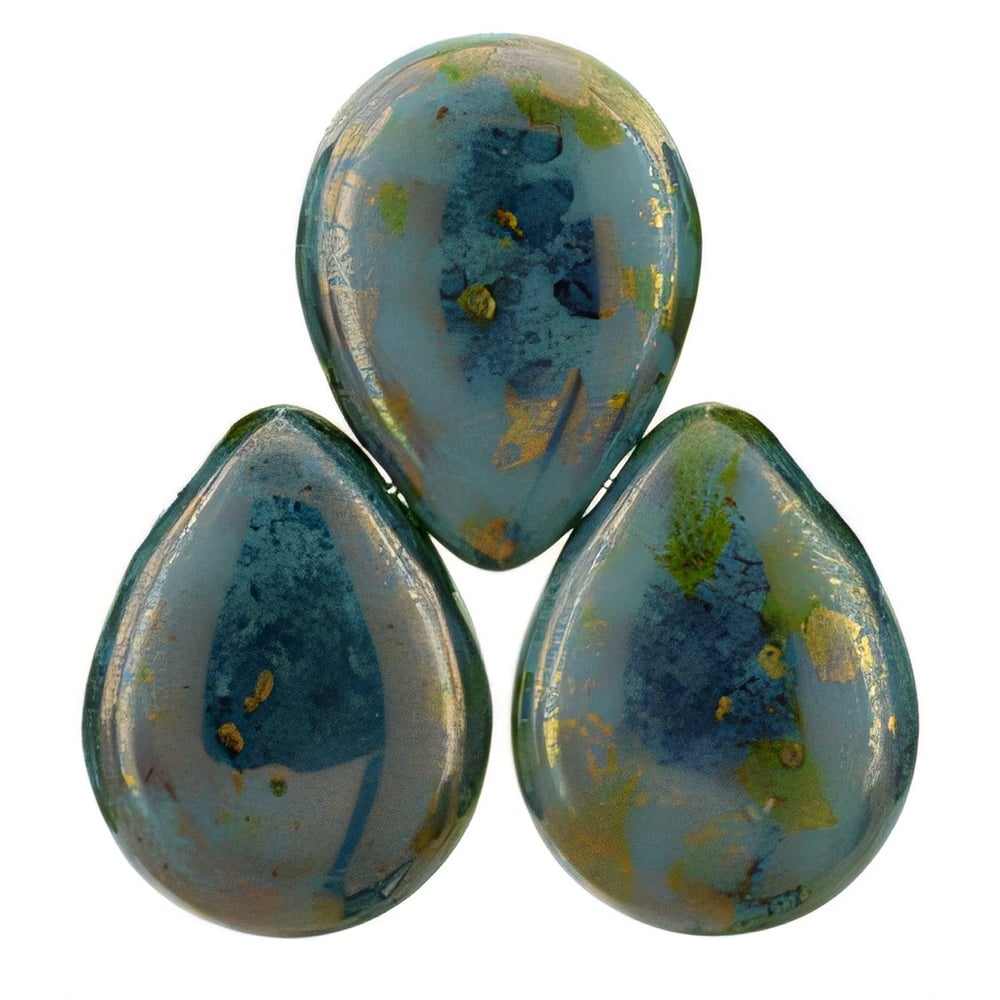 Czech Pear Shaped Drops 16 x 12mm Turquoise - Bronze Picasso (25pcs)