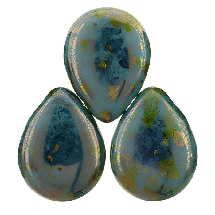 Czech Pear Shaped Drops 16 x 12mm Turquoise - Bronze Picasso (25pcs)