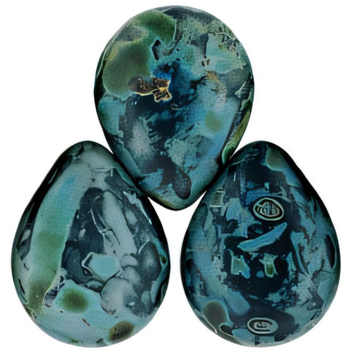 Czech Pear Shaped Drops 16 x 12mm Matte - Jet - Picasso (25pcs)