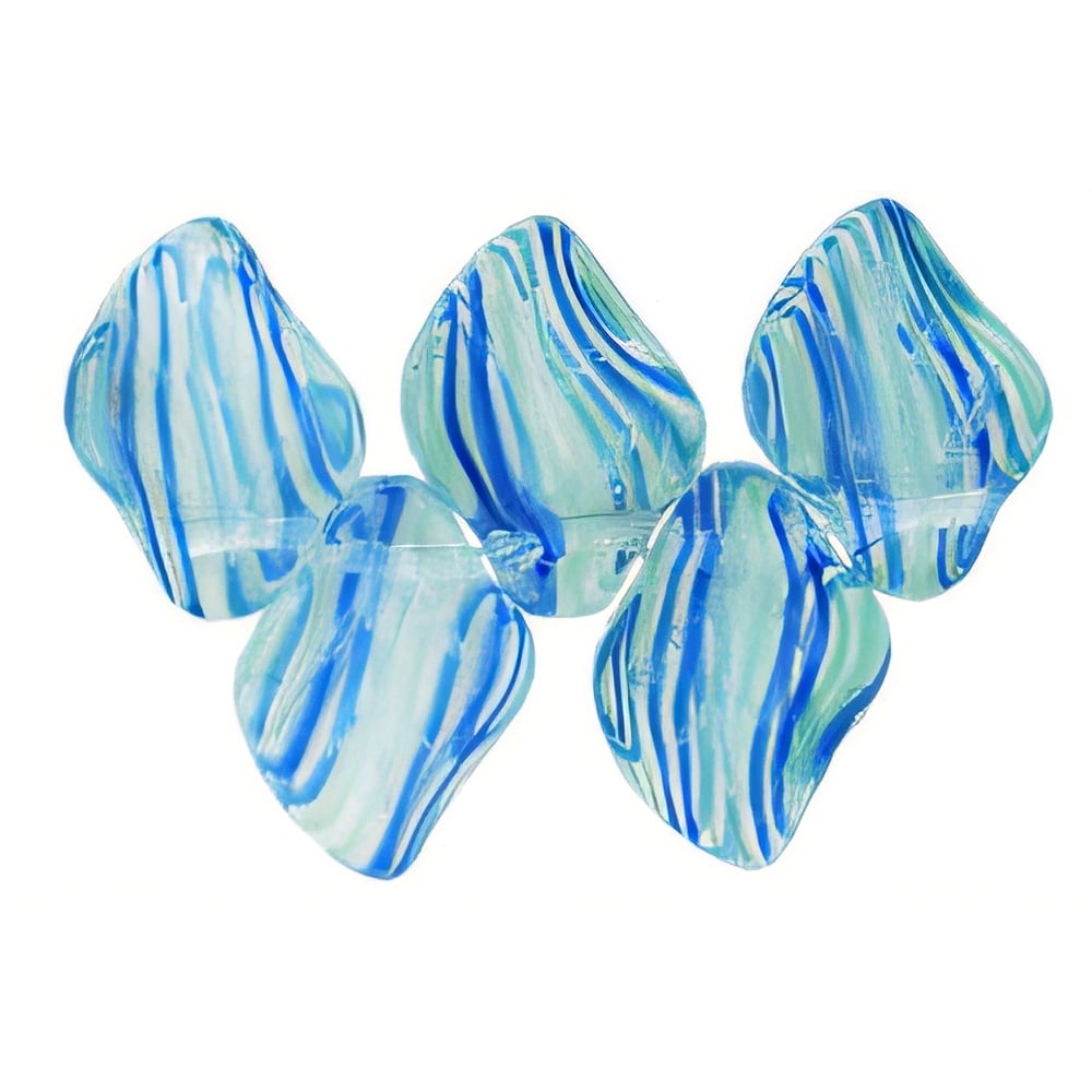 Czech Leaves 12 x 9mm Blue/Green Pinstripe (25pcs)