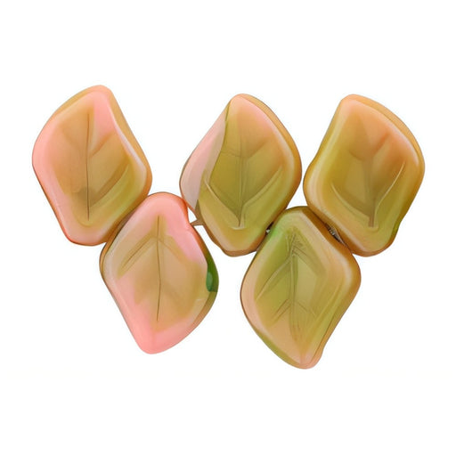 Czech Leaves 12 x 9mm Pink Coral/Olivine (25pcs)