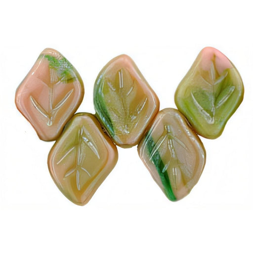 Czech Leaves 12 x 9mm Luster - Pink Coral/Olivine (25pcs)