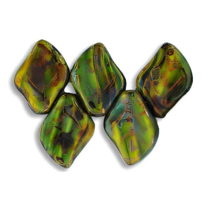 Czech Leaves 12 x 9mm Opaque Yellow/Jet - Picasso (25pcs)