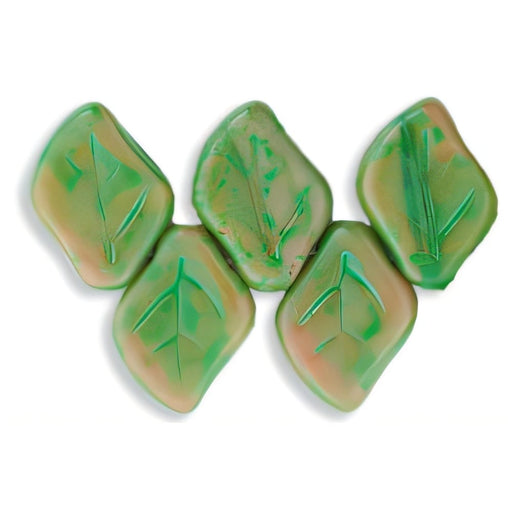 Czech Leaves 12 x 9mm Coral Pink/Olivine - Green Picasso (25pcs)