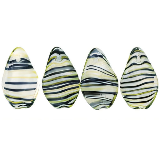 Czech Flat Twists 17 x 11mm Yellow/Black Pinstripe (25pcs)