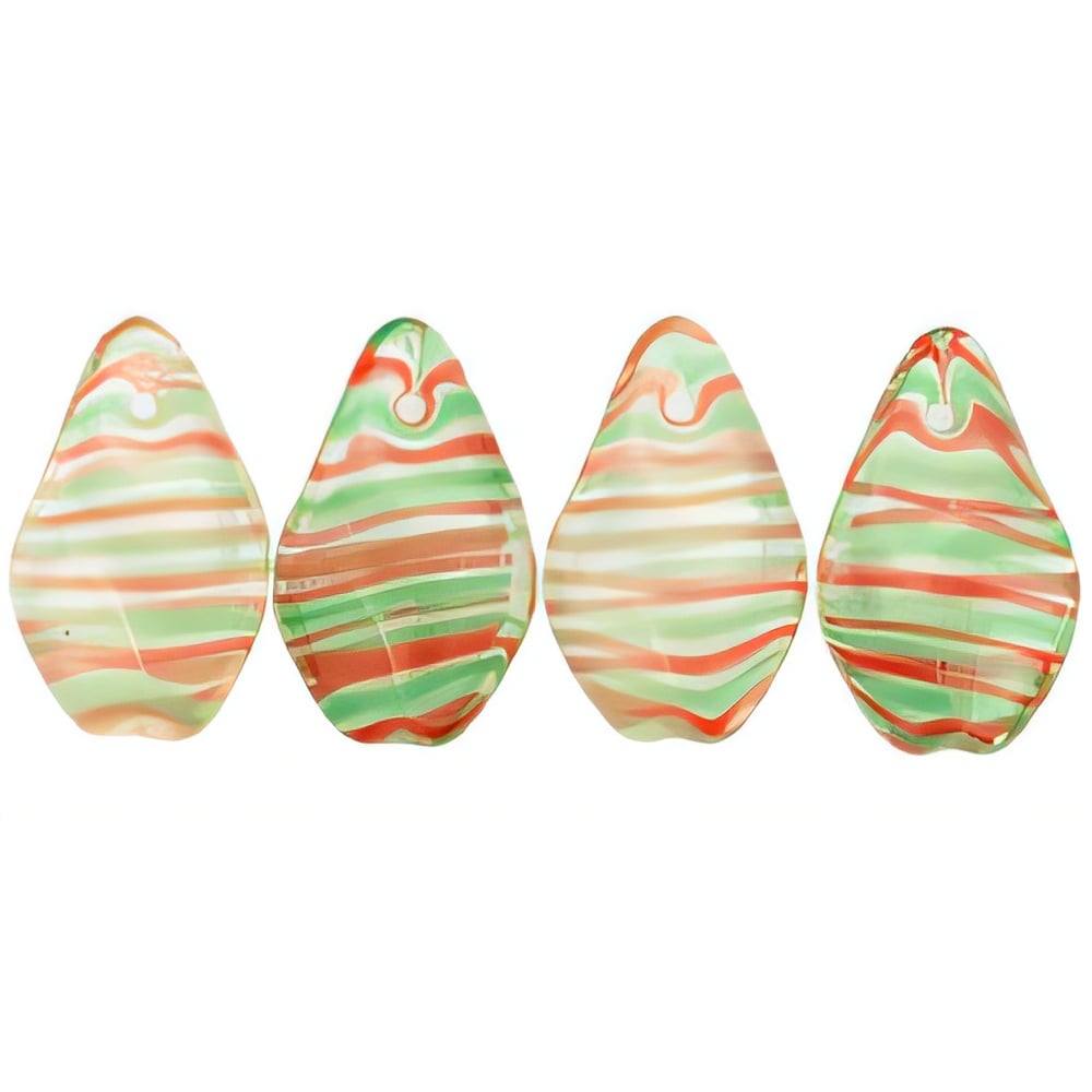 Czech Flat Twists 17 x 11mm Red/Green Pinstripe (25pcs)