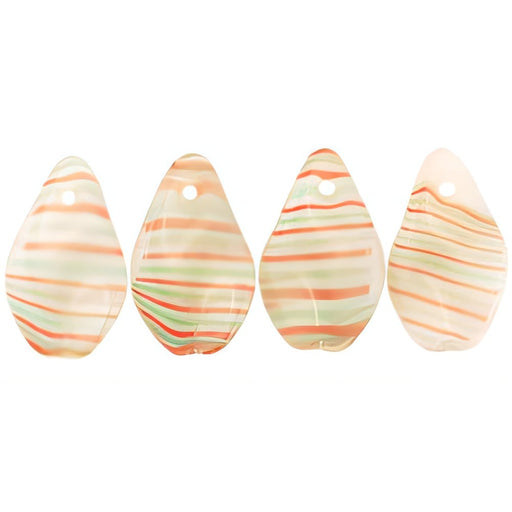 Czech Flat Twists 17 x 11mm Milky White/Red/Green Pinstripe (25pcs)