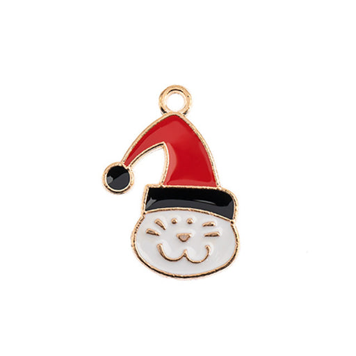 Sweet and Petite Enamel Holiday Charms, Cat with Santa Hat 21x15mm (1 Piece)
