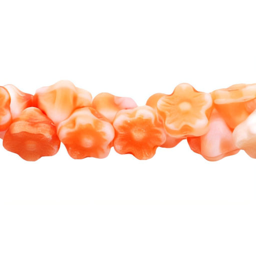 Czech Button Style Bead Flower 7mm Opaque Orange/White (25pcs)