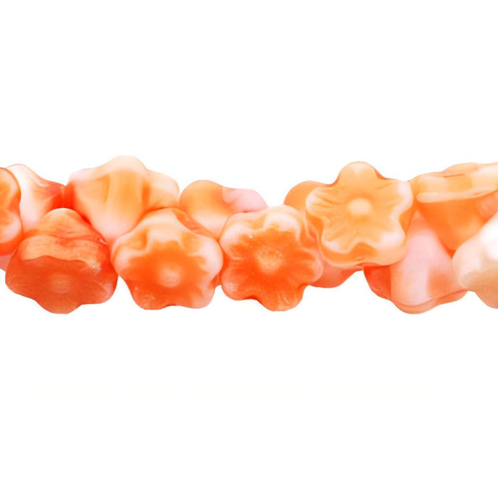 Czech Button Style Bead Flower 7mm Opaque Orange/White (25pcs)